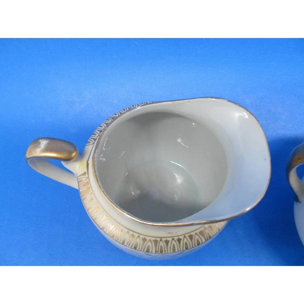 Chikaramachi Japan Vintage Covered Sugar And Creamer Set CHK3 Pattern Gold Trim